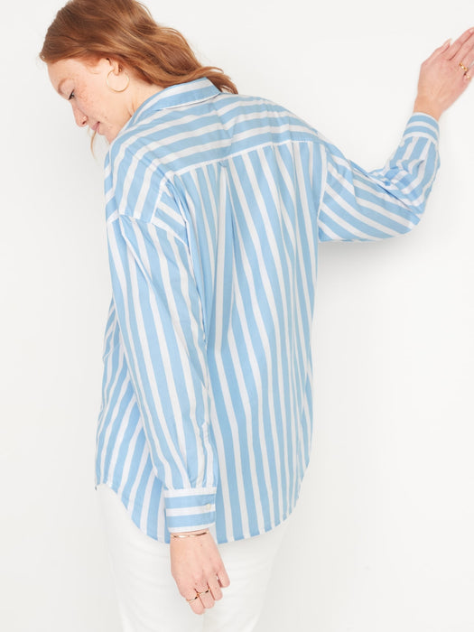 Oversized Striped Boyfriend Shirt for Women - Blue