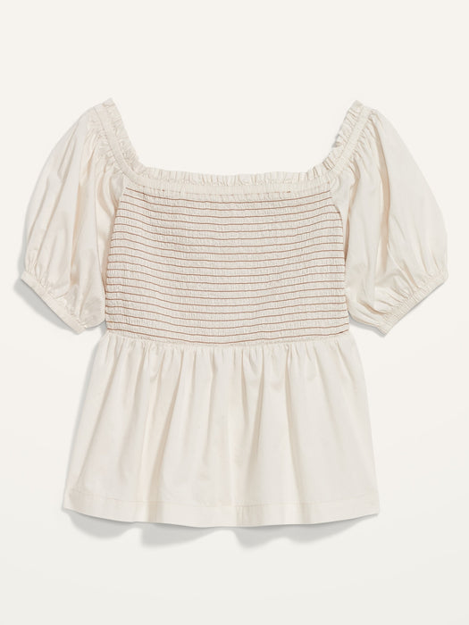 Off-The-Shoulder Smocked Babydoll Swing Blouse for Women - White