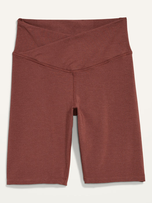 Extra High-Waisted PowerChill Crossover Hidden-Pocket Biker Shorts for Women -- 8-inch inseam