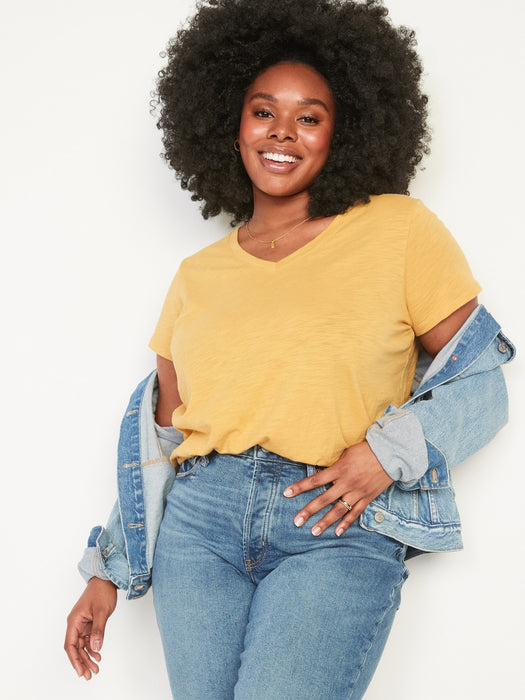 EveryWear Slub-Knit V-Neck T-Shirt for Women - Yellow