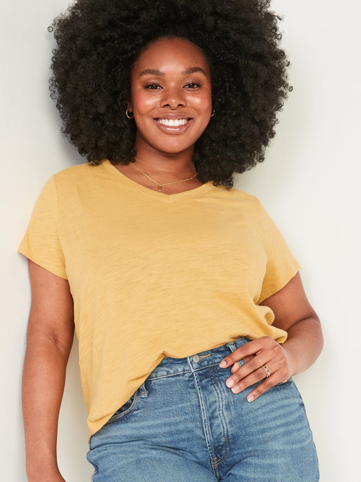 EveryWear Slub-Knit V-Neck T-Shirt for Women - Yellow