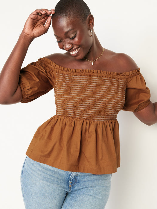Off-The-Shoulder Smocked Babydoll Swing Blouse for Women - Multi
