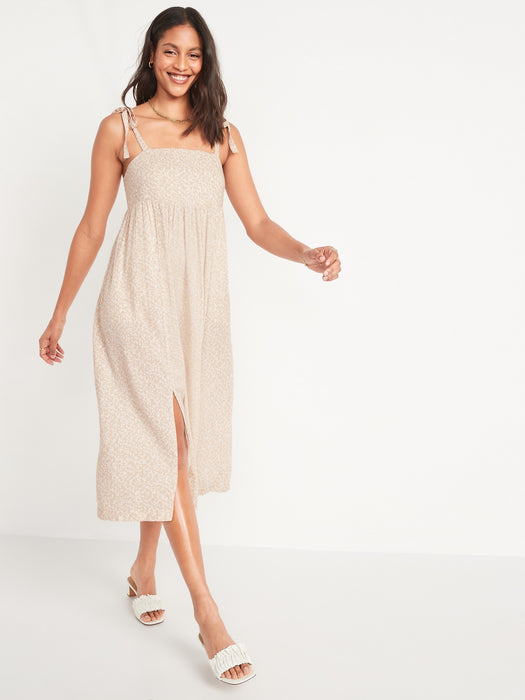 Tie-Shoulder Floral-Print Split-Front Midi Swing Dress for Women