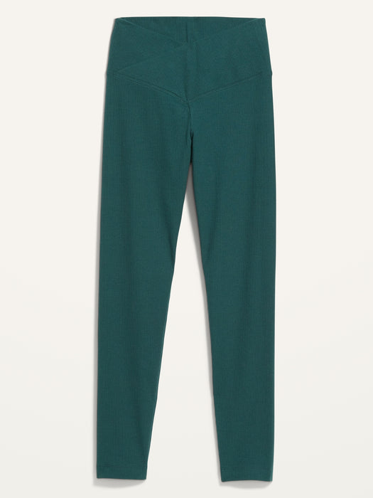 Extra High-Waisted Crossover Rib-Knit 7/8-Length Leggings for Women - Green