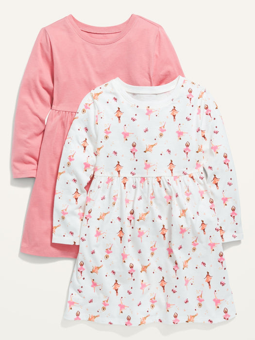 Jersey-Knit Long-Sleeve Dress 2-Pack for Toddler Girls