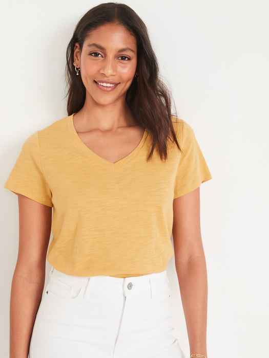 EveryWear Slub-Knit V-Neck T-Shirt for Women - Yellow