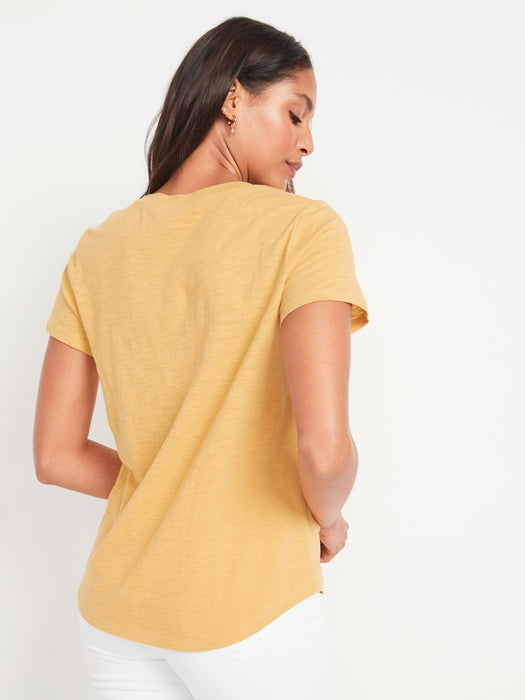 EveryWear Slub-Knit V-Neck T-Shirt for Women - Yellow