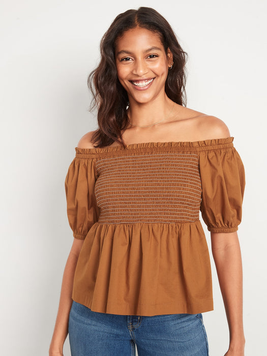 Off-The-Shoulder Smocked Babydoll Swing Blouse for Women - Multi