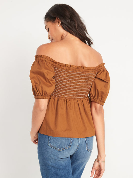 Off-The-Shoulder Smocked Babydoll Swing Blouse for Women - Multi