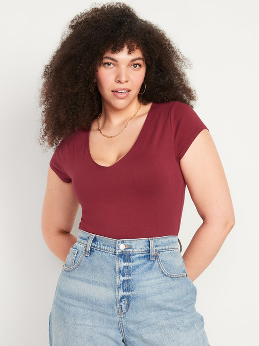 Fitted Short-Sleeve V-Neck Bodysuit for Women