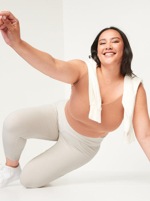 Extra High-Waisted Crossover Rib-Knit 7/8-Length Leggings for Women