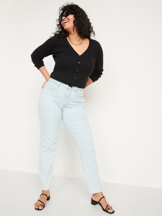 Long-Sleeve Cropped Rib-Knit Cardigan Sweater for Women
