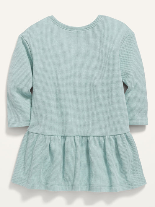 Solid Thermal Long-Sleeve Drop-Waist Dress for Baby