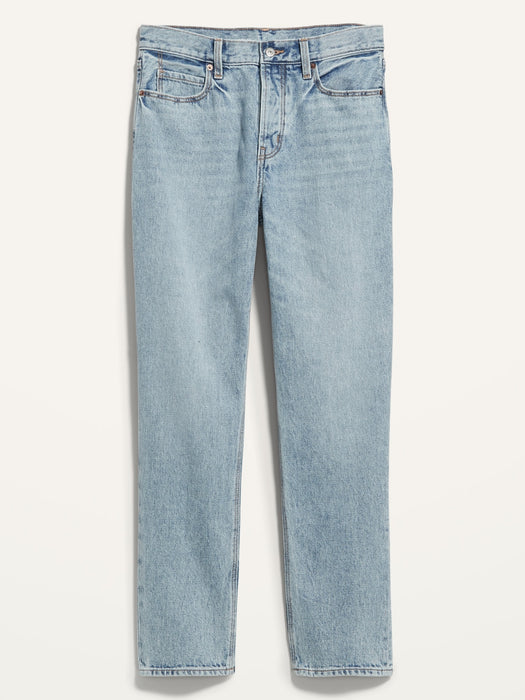High-Waisted Button-Fly Slouchy Straight Cropped Non-Stretch Jeans for Women