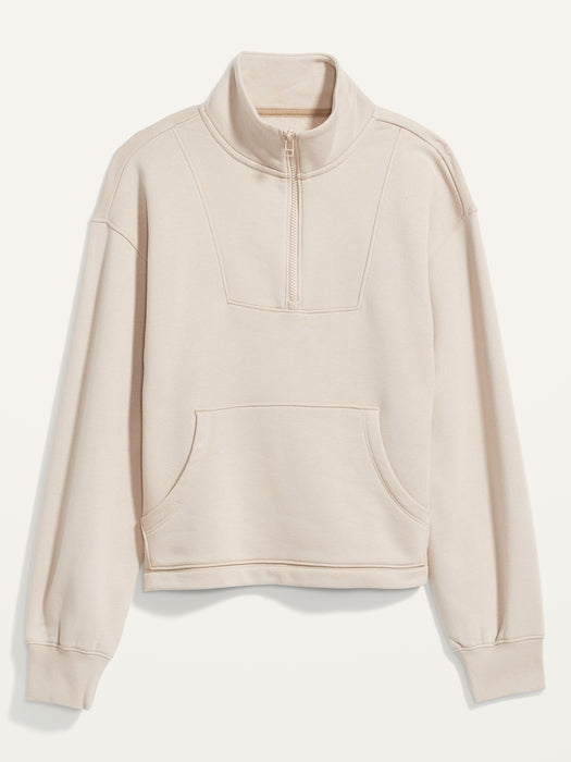 Mock-Neck Quarter-Zip Fleece Sweatshirt for Women - White