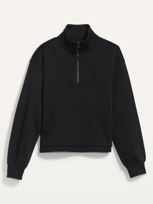 Mock-Neck Quarter-Zip Fleece Sweatshirt for Women - Black