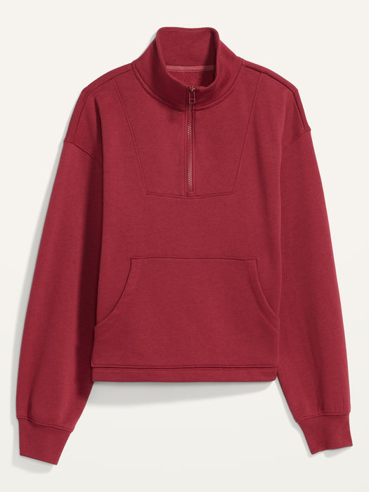 Mock-Neck Quarter-Zip Fleece Sweatshirt for Women