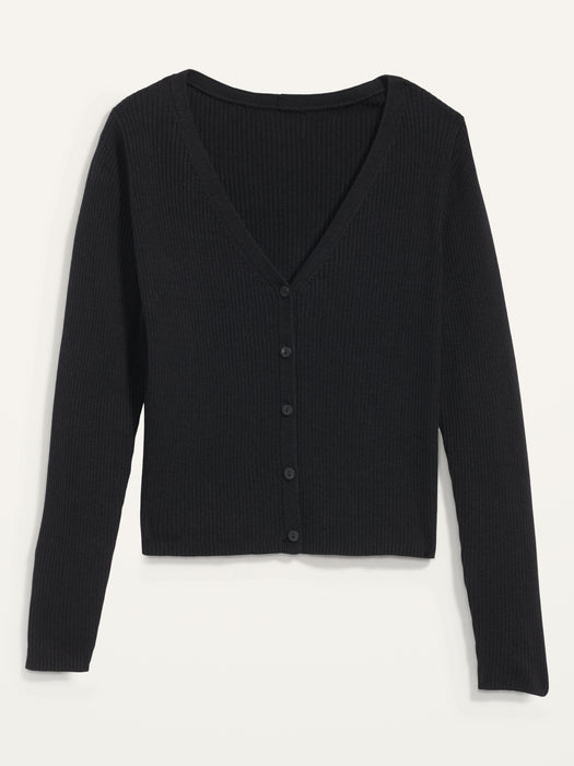 Long-Sleeve Cropped Rib-Knit Cardigan Sweater for Women