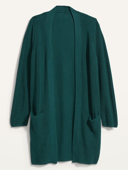 Textured Shaker-Stitch Longline Open-Front Cardigan Sweater for Women