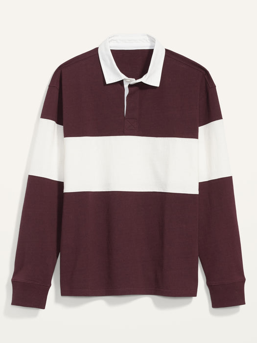 Gender-Neutral Long-Sleeve Color-Block Rugby Polo Shirt for Adults