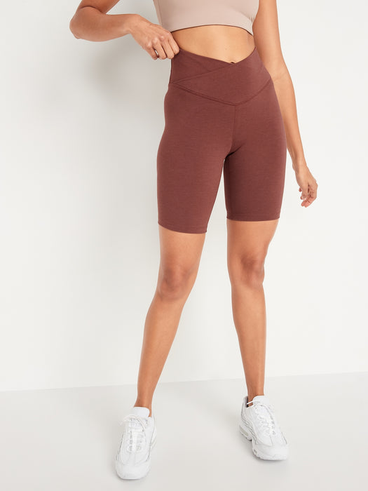 Extra High-Waisted PowerChill Crossover Hidden-Pocket Biker Shorts for Women -- 8-inch inseam