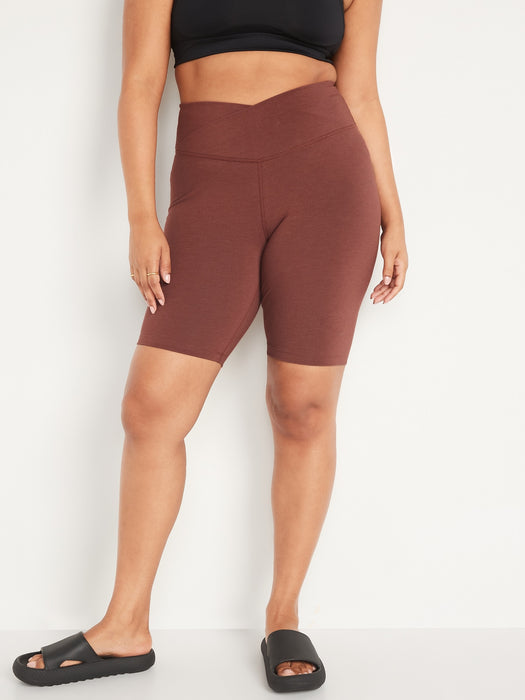 Extra High-Waisted PowerChill Crossover Hidden-Pocket Biker Shorts for Women -- 8-inch inseam