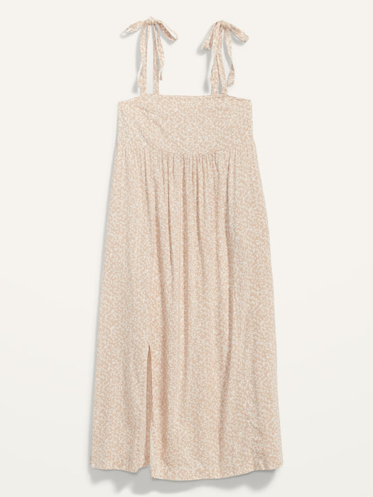 Tie-Shoulder Floral-Print Split-Front Midi Swing Dress for Women