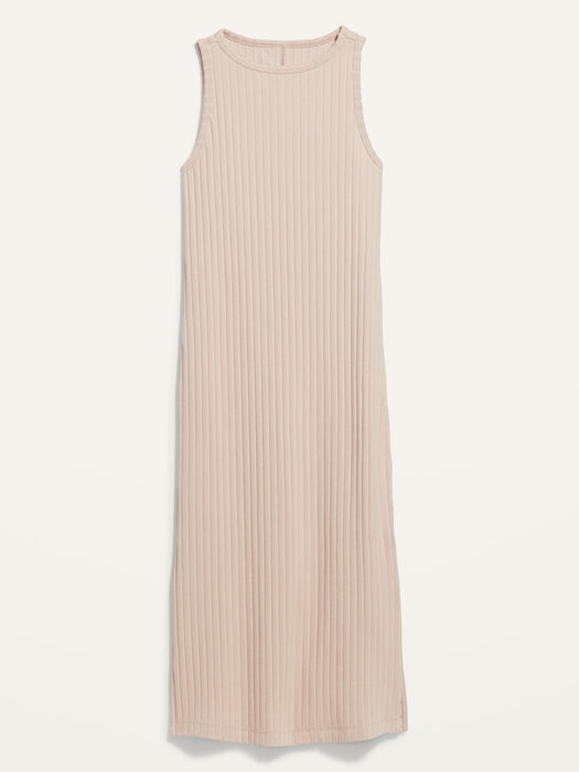 Fitted Sleeveless Rib-Knit Midi Sweater Dress for Women