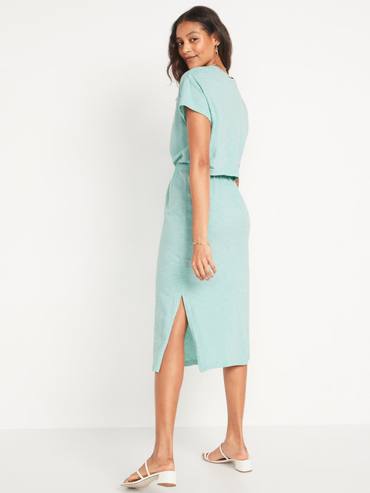 Waist-Defined Short-Sleeve Cutout-Back Slub-Knit Midi Dress for Women GAP (International) Waist-Defined Short-Sleeve Cutout-Back Slub-Knit Midi Dress for Women GAP (International)