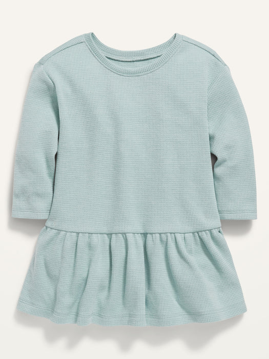 Solid Thermal Long-Sleeve Drop-Waist Dress for Baby