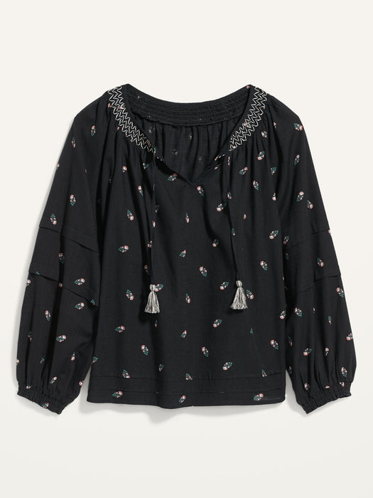Puff-Sleeve Floral Smocked Poet Swing Blouse for Women