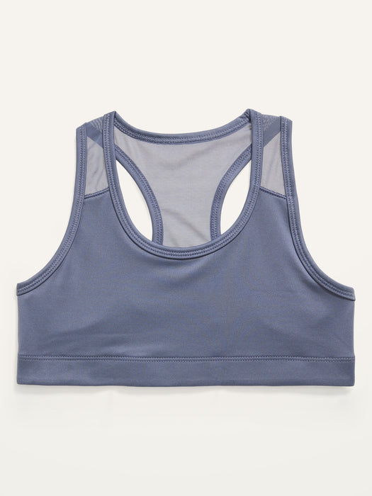 PowerPress Mesh-Trim Racerback Sports Bra for Girls - Blue