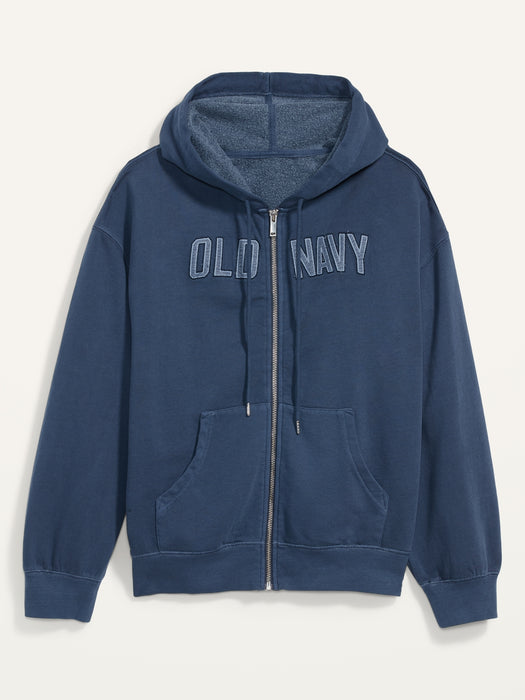 Logo-Graphic Specially-Dyed Zip-Front Hoodie for Women - Blue