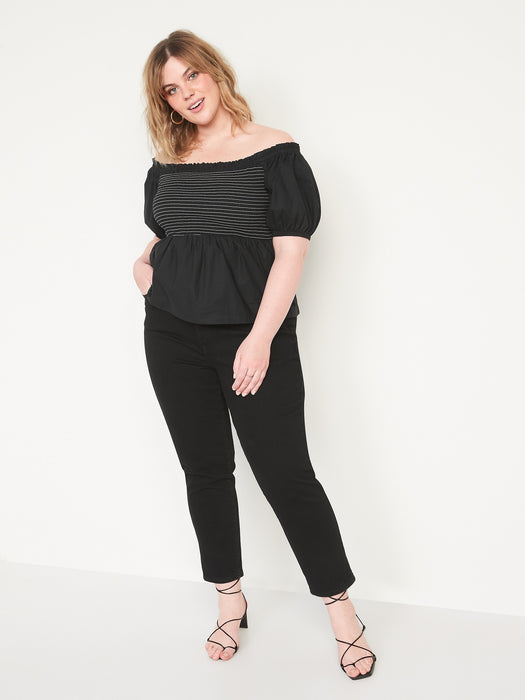Off-The-Shoulder Smocked Babydoll Swing Blouse for Women - Black