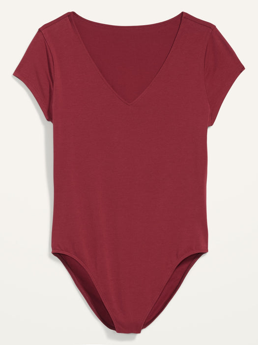 Fitted Short-Sleeve V-Neck Bodysuit for Women