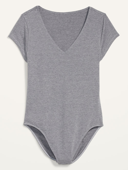 Fitted Short-Sleeve V-Neck Bodysuit for Women