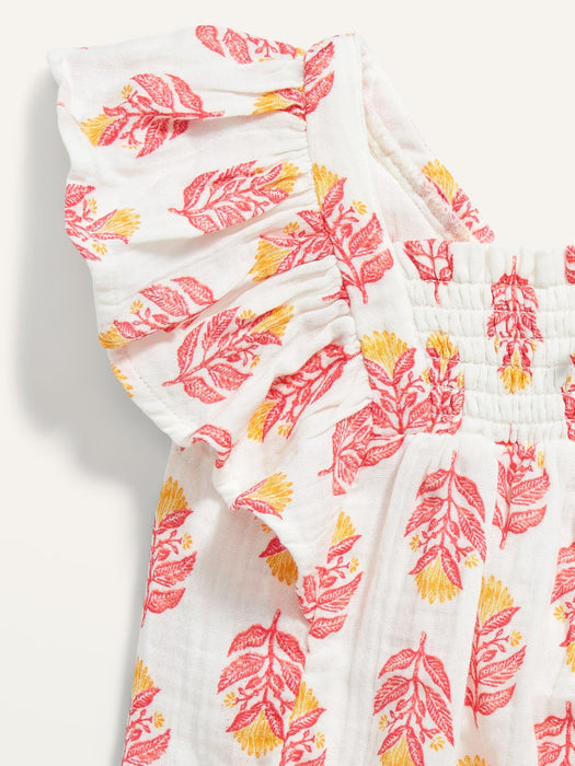 Flutter-Sleeve Floral-Print Swing Top for Toddler Girls - Multi