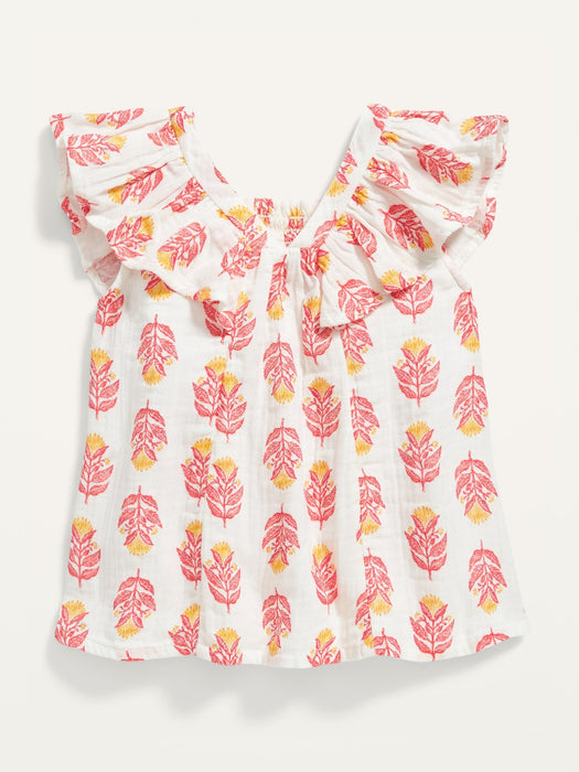 Flutter-Sleeve Floral-Print Swing Top for Toddler Girls - Multi