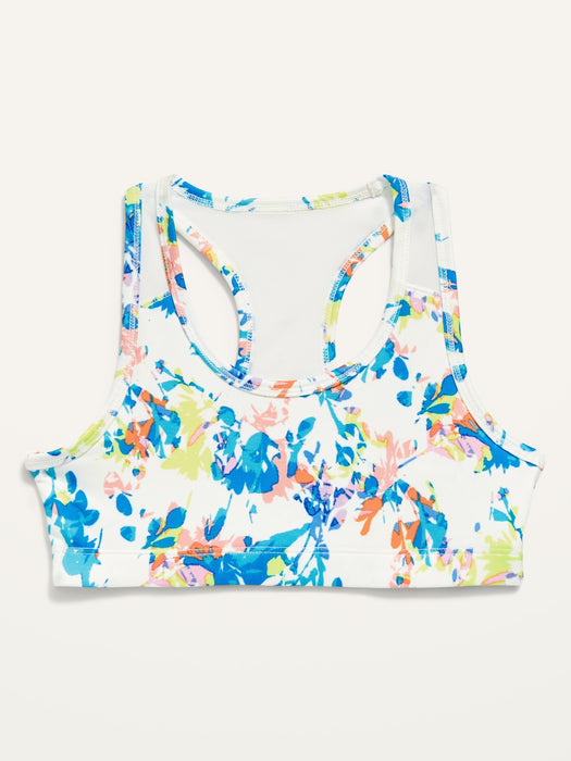 PowerPress Mesh-Trim Racerback Sports Bra for Girls - Multi