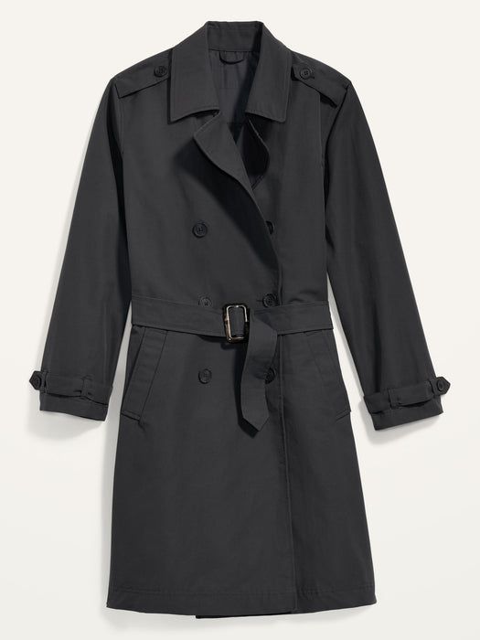 Water-Resistant Tie-Belt Trench Coat for Women - Black