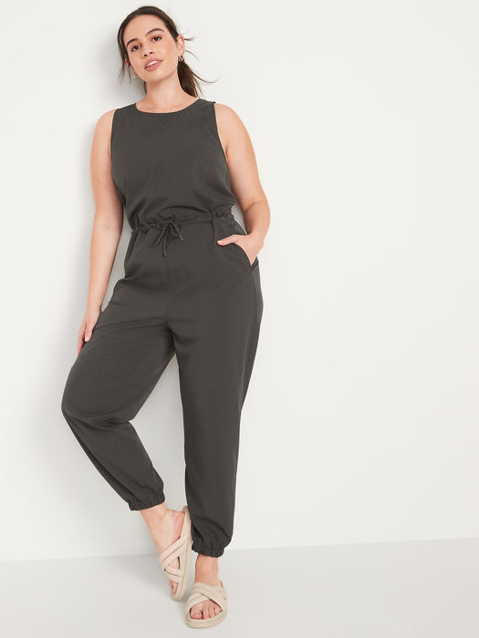 Sleeveless StretchTech Wrap-Effect Jumpsuit for Women - Brown