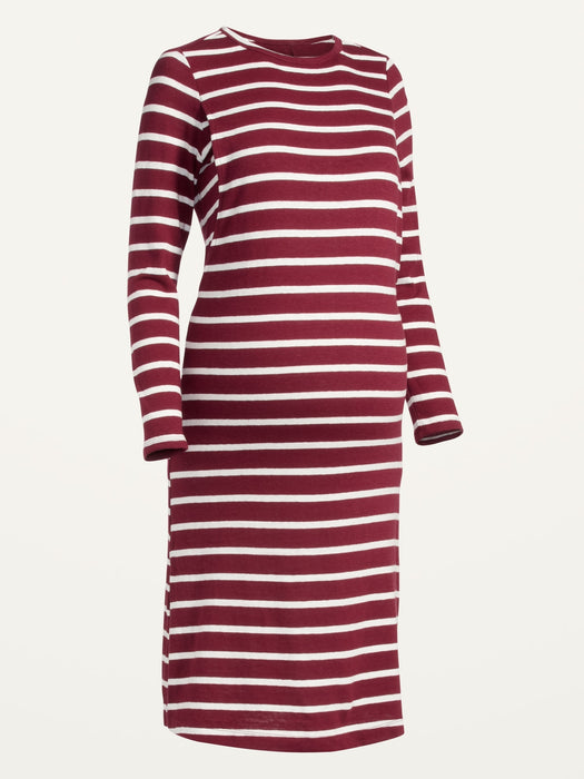 Maternity Long-Sleeve Striped Jersey-Knit Nursing Midi Dress