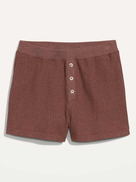 High-Waisted Waffle-Knit Pajama Shorts for Women -- 2.5-inch inseam - Brown