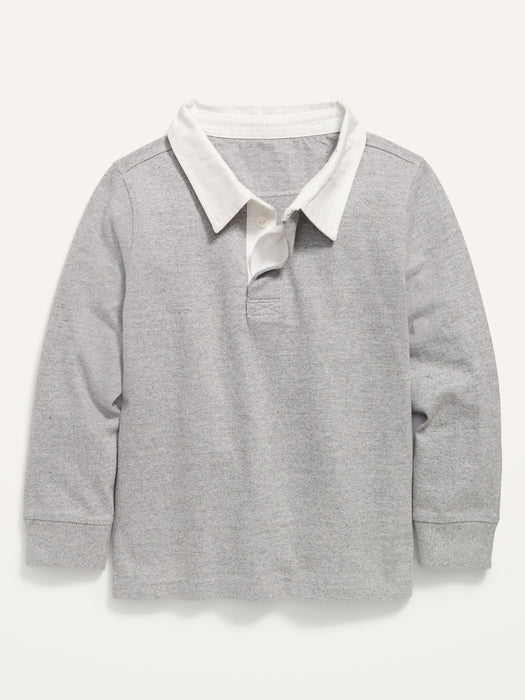 Long-Sleeve Solid Polo Shirt for Toddler Boys - Gray