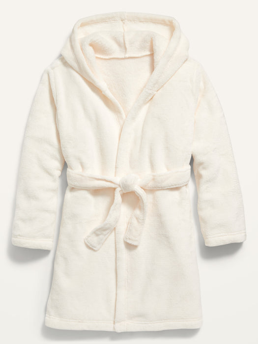 Cozy Hooded Sherpa Tie-Belt Robe for Girls - White