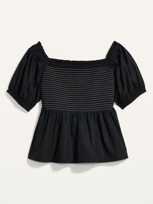 Off-The-Shoulder Smocked Babydoll Swing Blouse for Women - Black