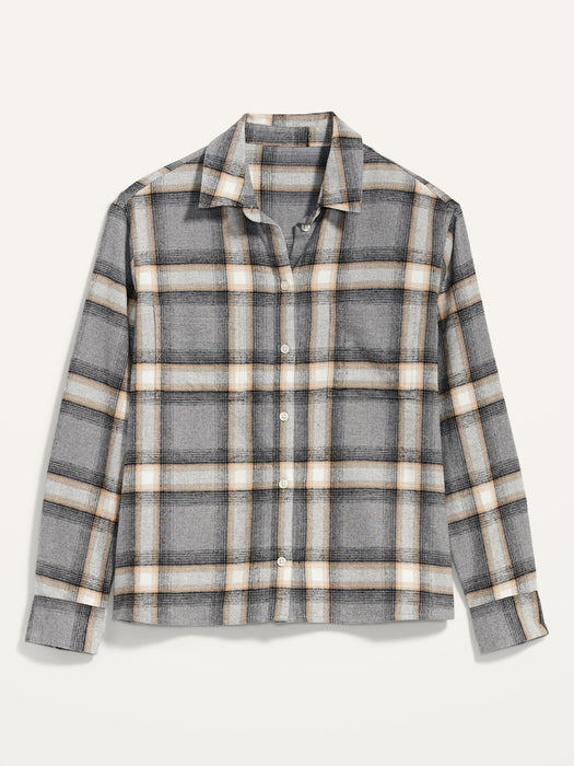 Cropped Plaid Flannel Boyfriend Shirt for Women - Multi