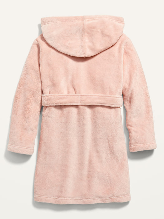 Cozy Hooded Sherpa Tie-Belt Robe for Girls - Pink