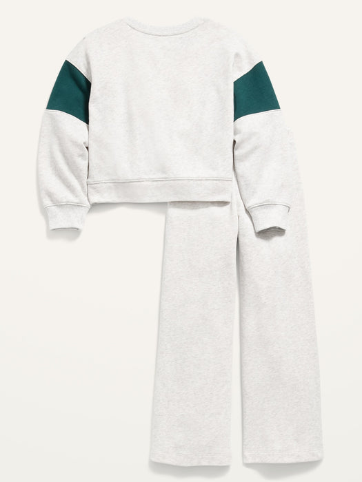 French Terry Graphic Sweatshirt & Wide-Leg Jogger Sweatpants Set for Girls