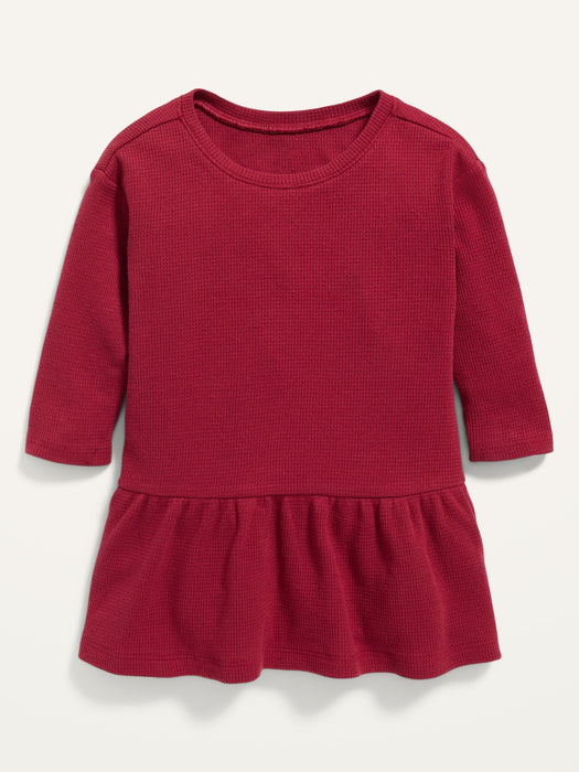 Solid Thermal Long-Sleeve Drop-Waist Dress for Baby